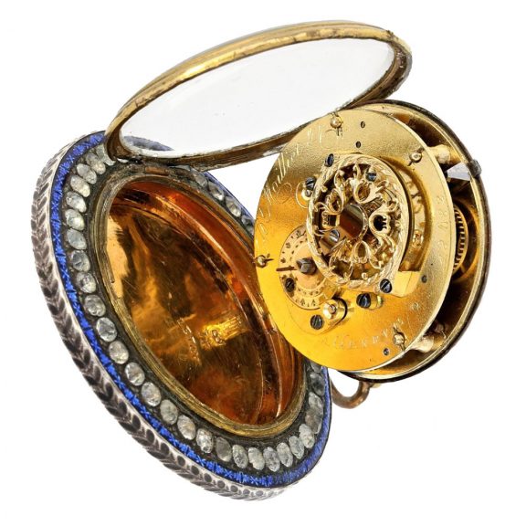 Large Swiss and extravagant enamel verge watch with jewels Circa 1790 Large Swiss and extravagant enamel verge watch with jewels Circa 1790