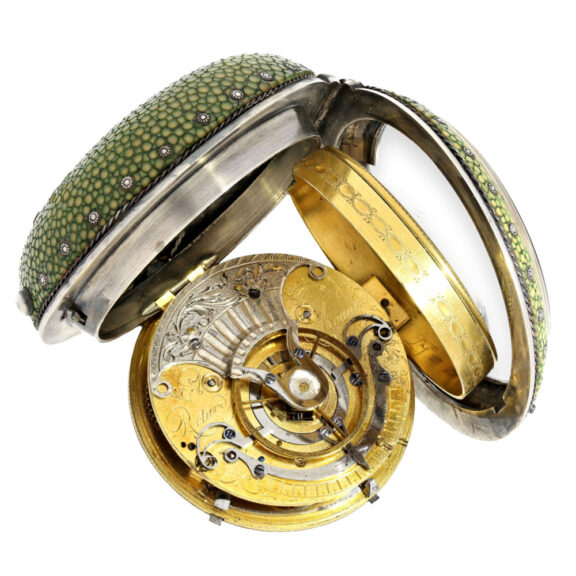 English rare high class silver case, shagreen covered Circa 1770 English rare high class silver case, shagreen covered Circa 1770
