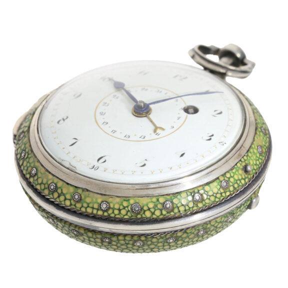 English rare high class silver case, shagreen covered Circa 1770 English rare high class silver case, shagreen covered Circa 1770
