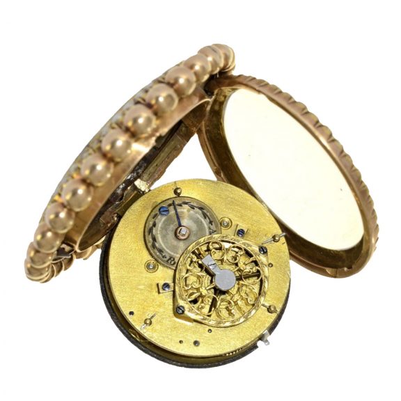 Extravagant Swiss 18 Carat gold enamel dial watch Circa 1790 Extravagant Swiss 18 Carat gold enamel dial watch Circa 1790