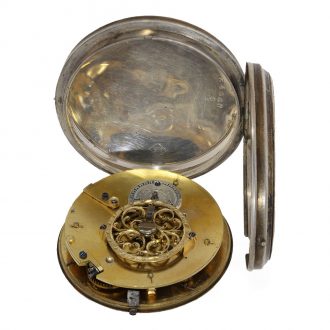 Swiss silver verge watch with a very rare enamel painting Circa 1800