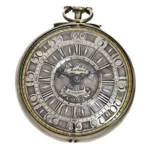 Silver English verge with big Egyptian pillars Circa 1700-1720