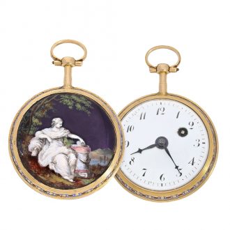 French gold enamel verge watch with enamel painting Circa 1780