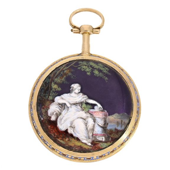 French gold enamel verge watch with enamel painting Circa 1780 French gold enamel verge watch with enamel painting Circa 1780