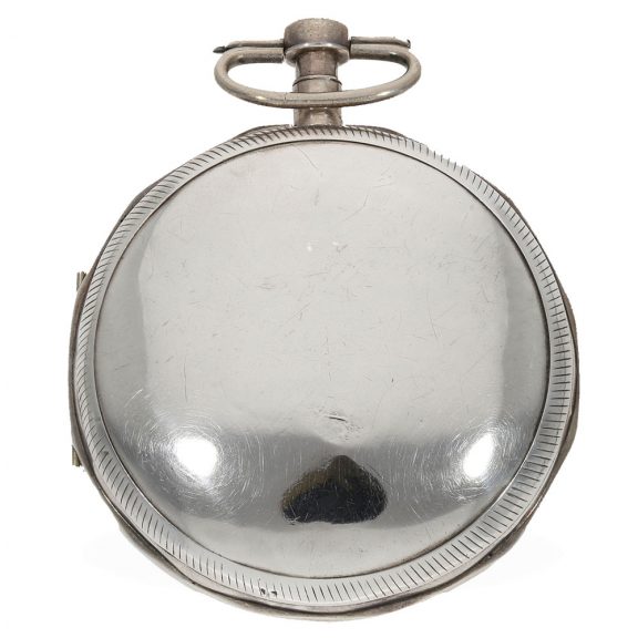 Swiss silver full hunter cased watch with enamel painting Circa 1780 Swiss silver full hunter cased watch with enamel painting Circa 1780