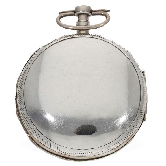 Swiss silver full hunter cased watch with enamel painting Circa 1780 Swiss silver full hunter cased watch with enamel painting Circa 1780