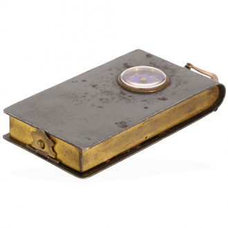 Swiss rare burnished iron coin box with integrated watch Circa 1900