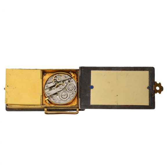 Swiss rare burnished iron coin box with integrated watch Circa 1900 Swiss rare burnished iron coin box with integrated watch Circa 1900