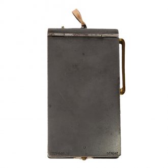 Swiss rare burnished iron coin box with integrated watch Circa 1900