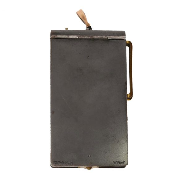 Swiss rare burnished iron coin box with integrated watch Circa 1900 Swiss rare burnished iron coin box with integrated watch Circa 1900