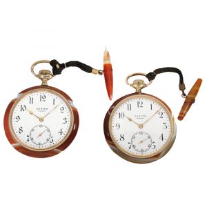 Swiss agate pair of chronometers with lever escapements Circa 1925
