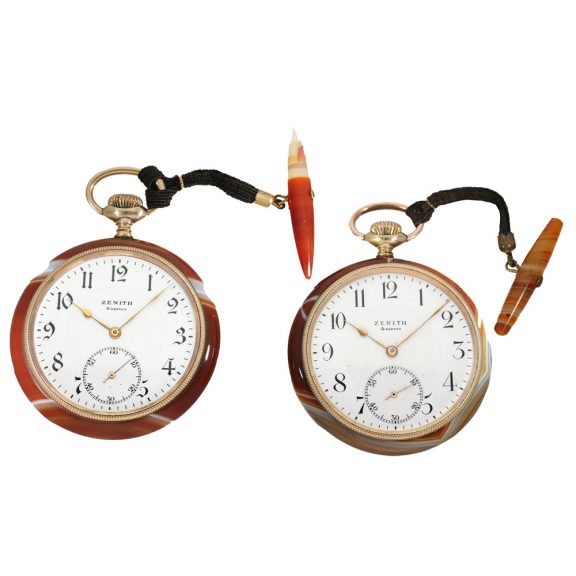 Swiss agate pair of chronometers with lever escapements Circa 1925