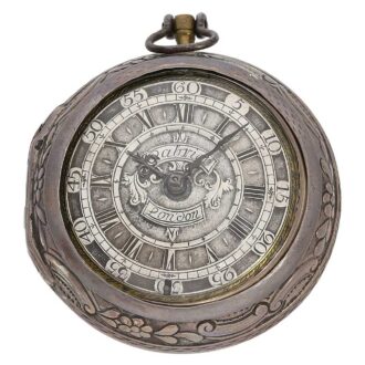 English silver pair cased verge repoussé pocket watch Circa 1730