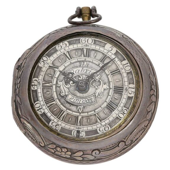 English silver pair cased verge repoussé pocket watch Circa 1730