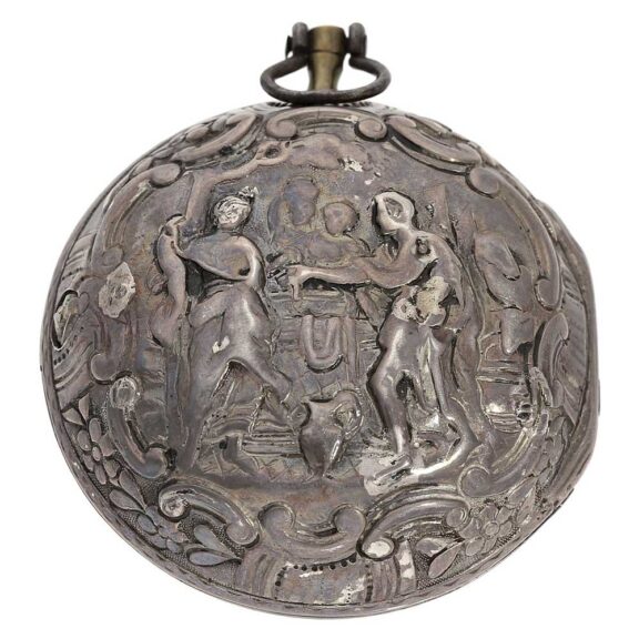 English silver pair cased verge repoussé pocket watch Circa 1730 English silver pair cased verge repoussé pocket watch Circa 1730