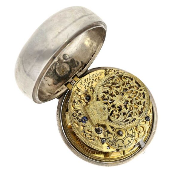 English silver pair cased verge repoussé pocket watch Circa 1730 English silver pair cased verge repoussé pocket watch Circa 1730