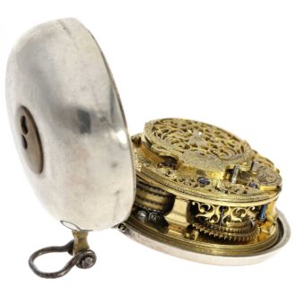 English silver pair cased verge repoussé pocket watch Circa 1730