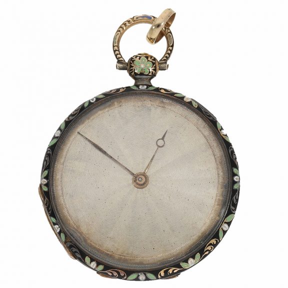Swiss 18 Carat gold and enamel watch with original box Circa 1820
