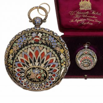 Swiss 18 Carat gold and enamel watch with original box Circa 1820