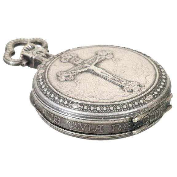 French watch silver relief housing with Jesus cross Circa 1880 French watch silver relief housing with Jesus cross Circa 1880