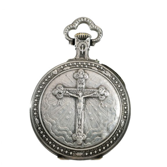 French watch silver relief housing with Jesus cross Circa 1880 French watch silver relief housing with Jesus cross Circa 1880