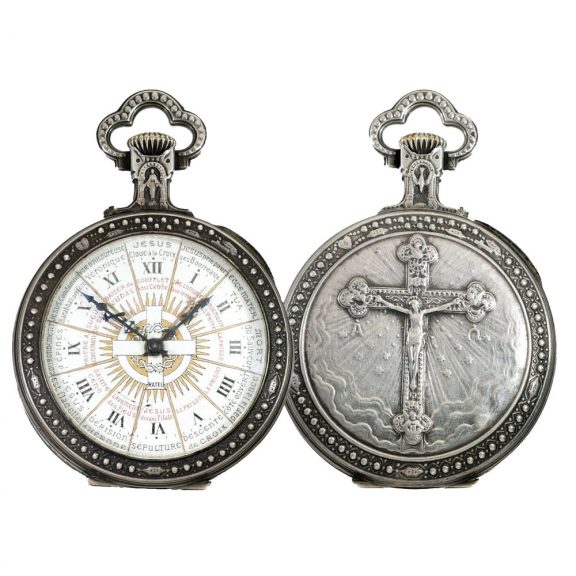 French watch silver relief housing with Jesus cross Circa 1880 French watch silver relief housing with Jesus cross Circa 1880