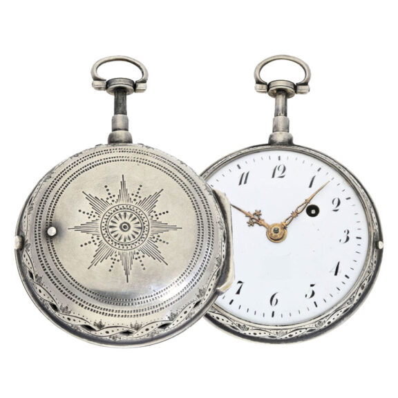 Swiss silver verge with repeating hours and quarters Circa 1780 Swiss silver verge with repeating hours and quarters Circa 1780