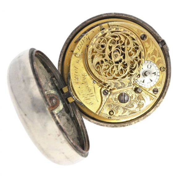 Very big English early silver verge watch with four cases Circa 1778 Very big English early silver verge watch with four cases Circa 1778