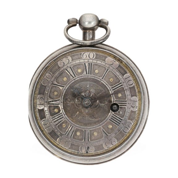 Fine silver English verge watch with champlevé dial Circa 1755