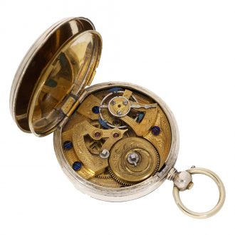 Swiss silver open faced duplex watch with center seconds Circa 1850
