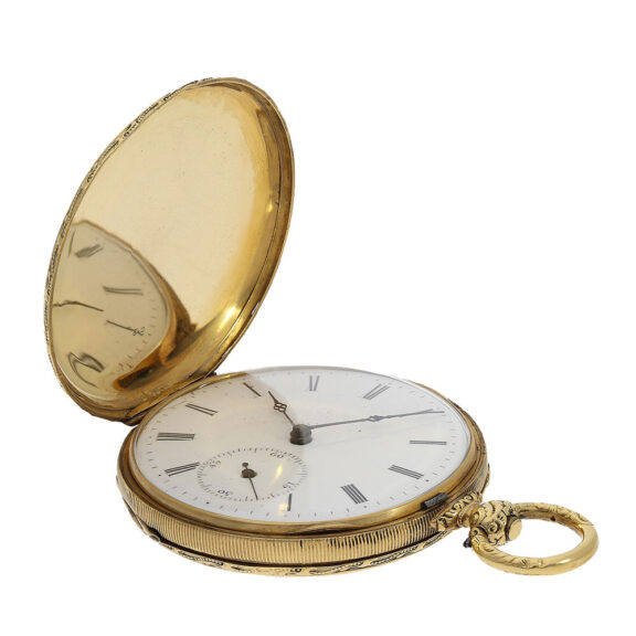 Magnificent English pocket watch Circa 1840 with an enamel dial with filigree steel hands Magnificent English pocket watch Circa 1840 with an enamel dial with filigree steel hands