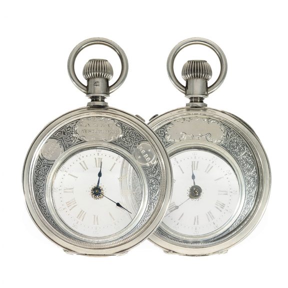 Swiss silver pocket watch “Mystérieuse” with both sides glazed Circa 1885