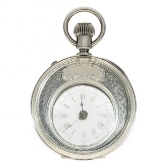 Swiss silver pocket watch “Mystérieuse” with both sides glazed Circa 1885
