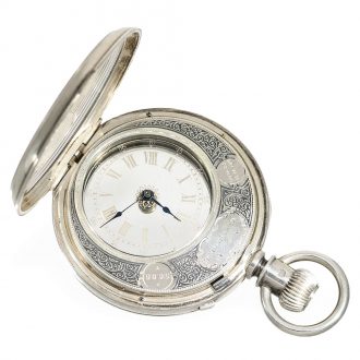 Swiss silver pocket watch “Mystérieuse” with both sides glazed Circa 1885