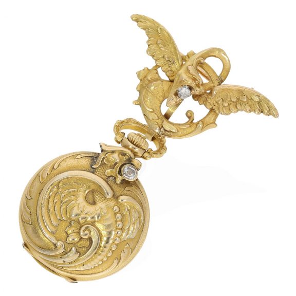 Swiss 18 carat gold Art Nouveau hunting cased watch Circa 1900 Swiss 18 carat gold Art Nouveau hunting cased watch Circa 1900