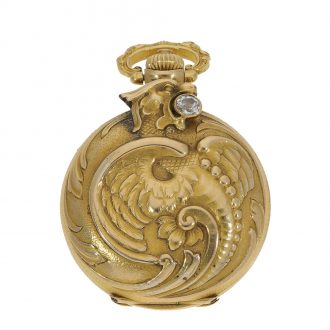 Swiss 18 carat gold Art Nouveau hunting cased watch Circa 1900 Swiss 18 carat gold Art Nouveau hunting cased watch Circa 1900