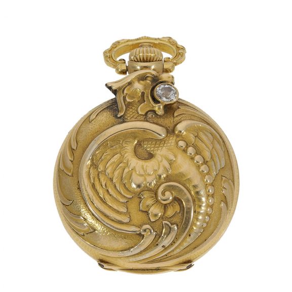 Swiss 18 carat gold Art Nouveau hunting cased watch Circa 1900 Swiss 18 carat gold Art Nouveau hunting cased watch Circa 1900