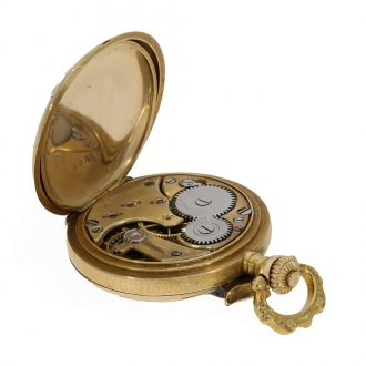 Swiss 18 carat gold Art Nouveau hunting cased watch Circa 1900 Swiss 18 carat gold Art Nouveau hunting cased watch Circa 1900