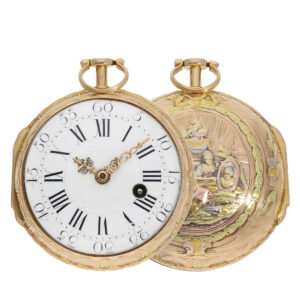 Magnificent French four colour verge clock with spindle movement Circa 1760