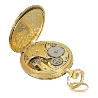 Swiss 18 carat gold pocket pendant watch with diamond trim Circa 1910