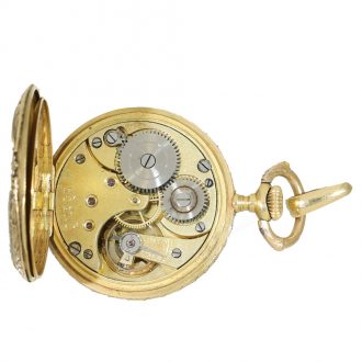 Swiss 18 carat gold pocket pendant watch with diamond trim Circa 1910