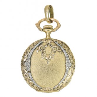 Swiss 18 carat gold pocket pendant watch with diamond trim Circa 1910