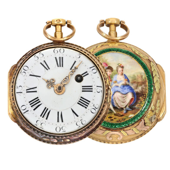 French fine gold and enamel verge pocket watch Circa 1750