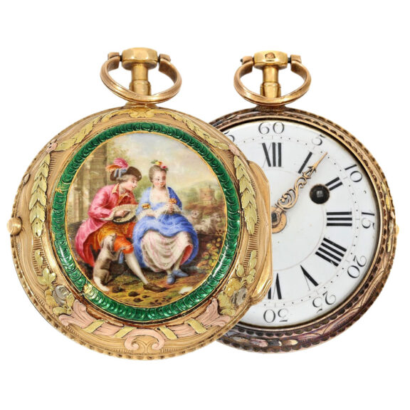 French fine gold and enamel verge pocket watch Circa 1750 French fine gold and enamel verge pocket watch Circa 1750