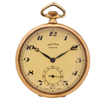 Swiss 14 carat pink gold open faced keyless watch Circa 1947