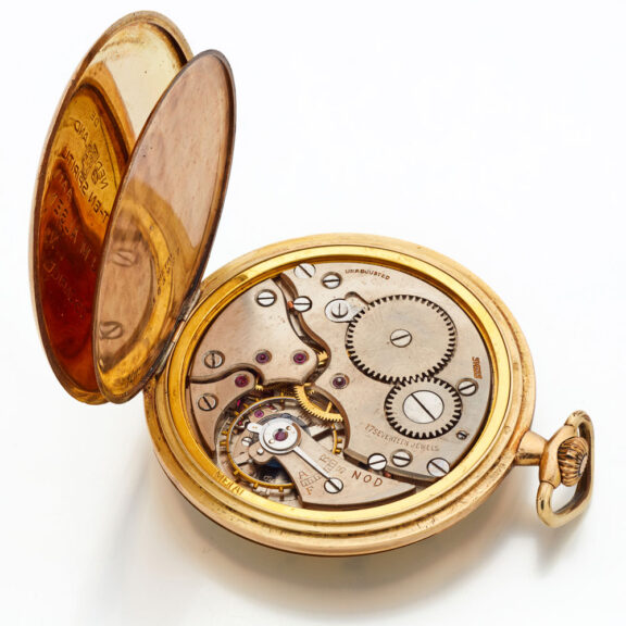 Swiss 14 carat pink gold open faced keyless watch Circa 1947 Swiss 14 carat pink gold open faced keyless watch Circa 1947