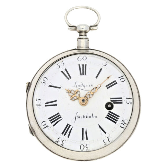 A Swedish silver verge with big cage and ruby endstone Circa 1760