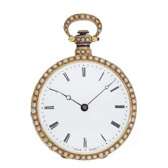 Swiss 18 carat gold and enamel watch with pearl setting Circa 1830