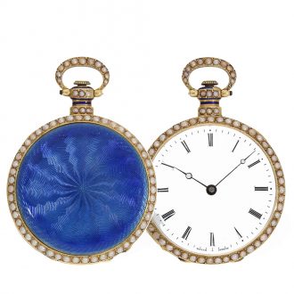 Swiss 18 carat gold and enamel watch with pearl setting Circa 1830