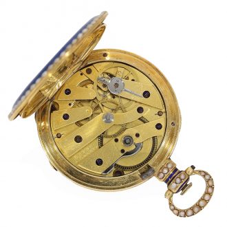 Swiss 18 carat gold and enamel watch with pearl setting Circa 1830